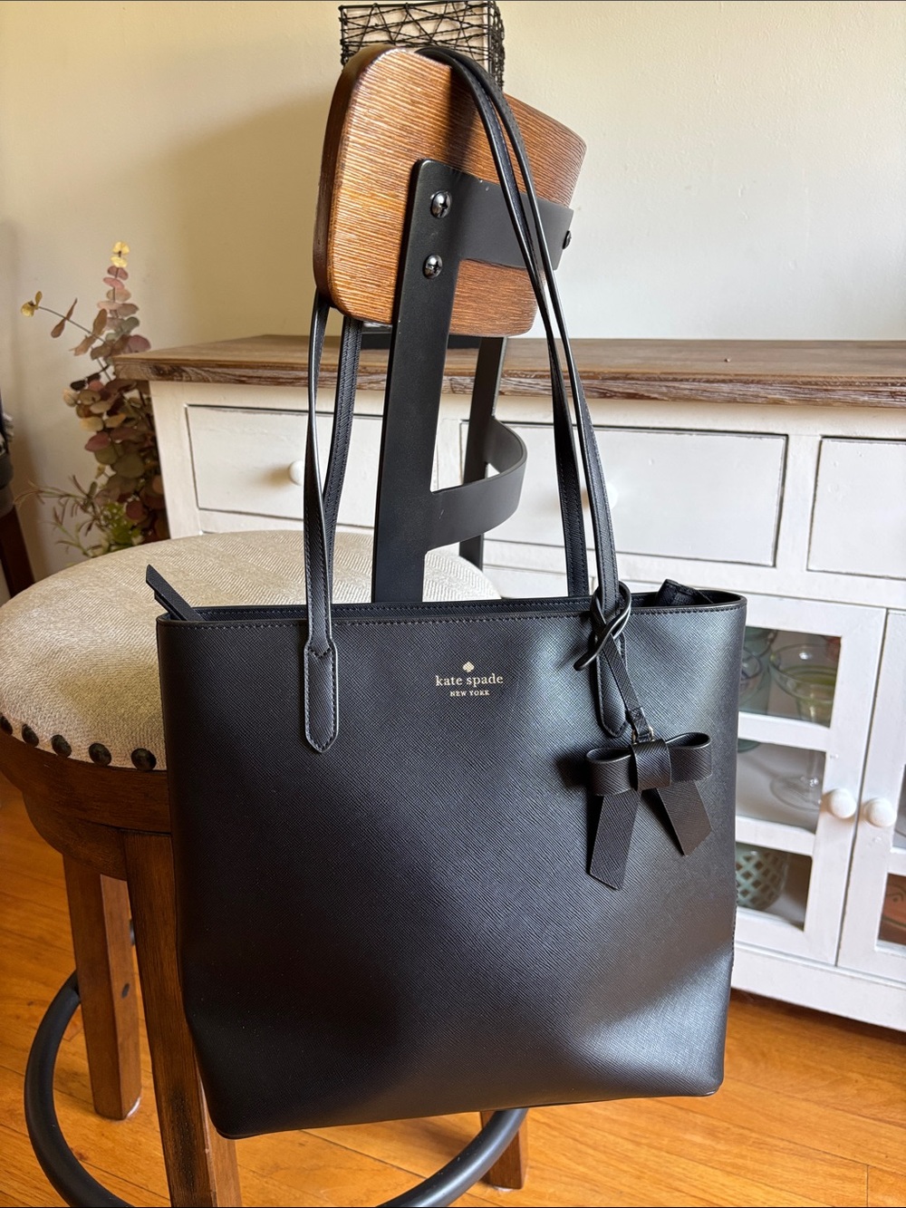 kate spade Black Leather Tote Bag with Bow